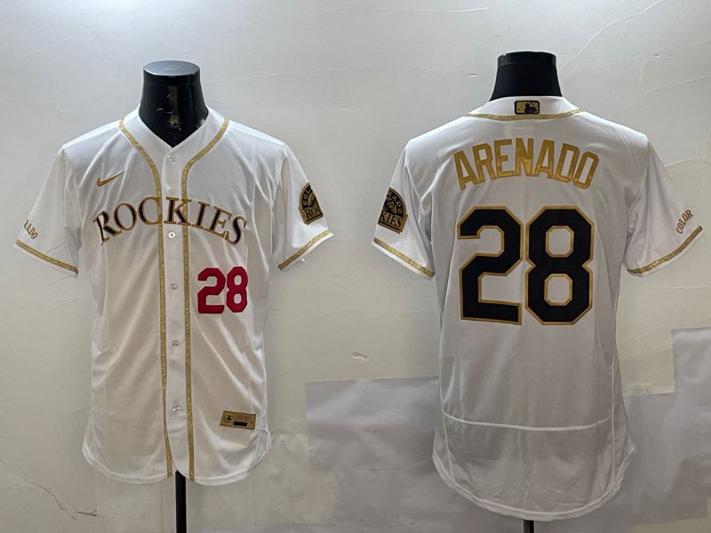 Men Colorado Rockies #28 Arenado White Gold Elite 2025 Nike MLB Jersey style 2->colorado rockies->MLB Jersey
